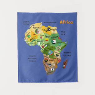 Tapiz Mapa de África con carteles de ilustraciones