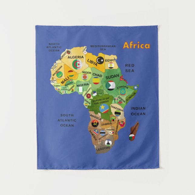 Tapiz Mapa de África con carteles de ilustraciones (Anverso)