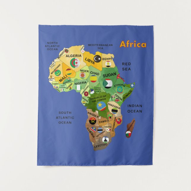 Tapiz Mapa de África con carteles de ilustraciones (Anverso)