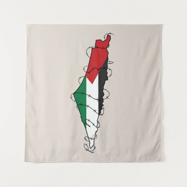 Tapiz Mapa de alambre de púas de Palestina Libre (Anverso)