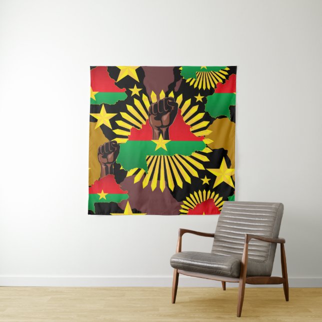 Tapiz Mapa de Burkina, bandera y puño de la revolución (In situ)
