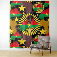 Mapa de Burkina, bandera y puño de la revolución