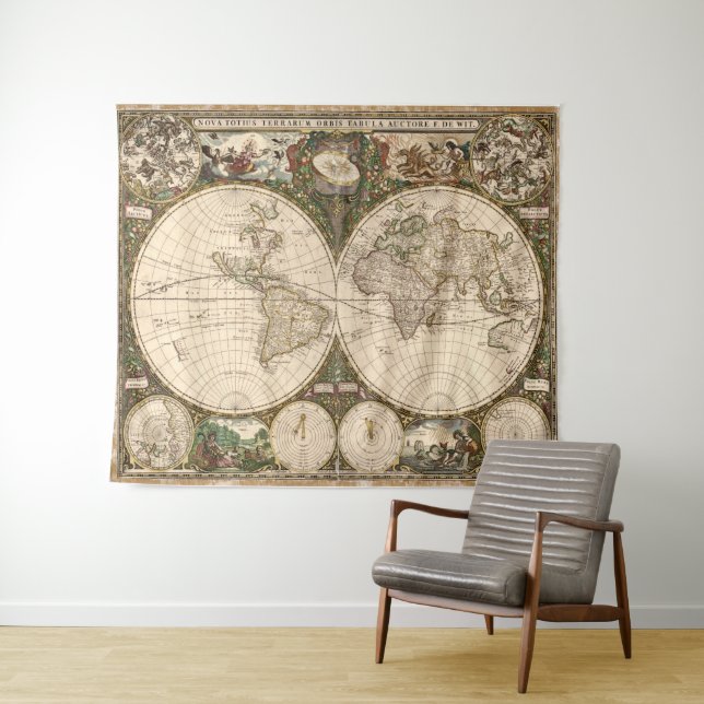 Tapiz Mapa de época del mundo (1660) (In situ (horizontal))