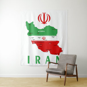 Tapiz Mapa de Irán con bandera y emblema