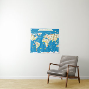 Tapiz Mapa de los niños del mundo con los animales