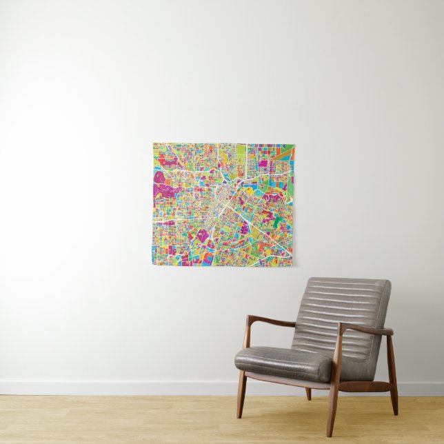 Tapiz Mapa de neón de Houston, Tejas el | (In situ (horizontal))