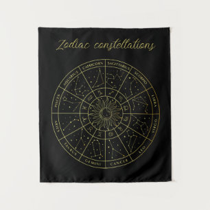 Tapiz Mapa de oro de las constelaciones de horóscopo de 