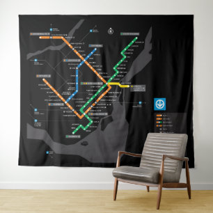 Tapiz Mapa del metro de Montreal STM fondo negro HD