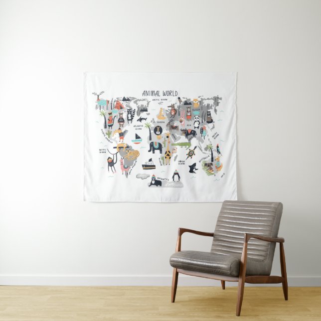 Tapiz Mapa del mundo animal (In situ (horizontal))