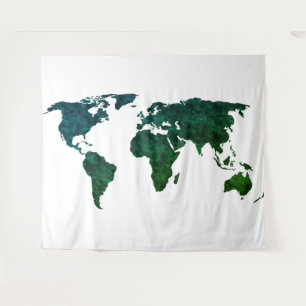 Tapiz Mapa del mundo azul y verde sobre el blanco