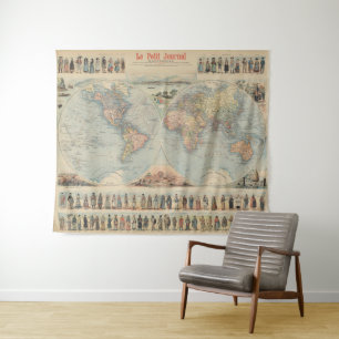 Tapiz Mapa del mundo de la cosecha de vintage