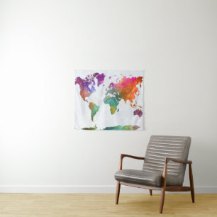 Tapiz Mapa del mundo en acuarela