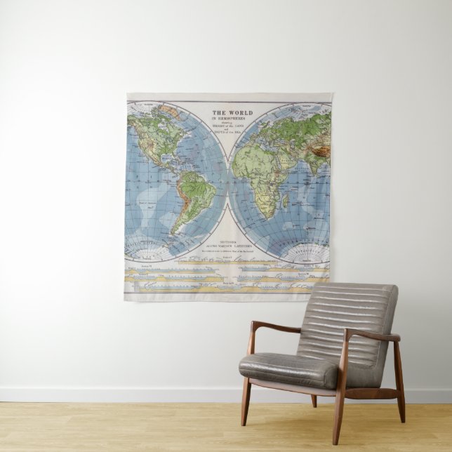 Tapiz Mapa del mundo que muestra alturas de la (In situ)