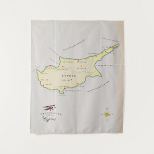Tapiz Mapa ilustrado de Chipre.