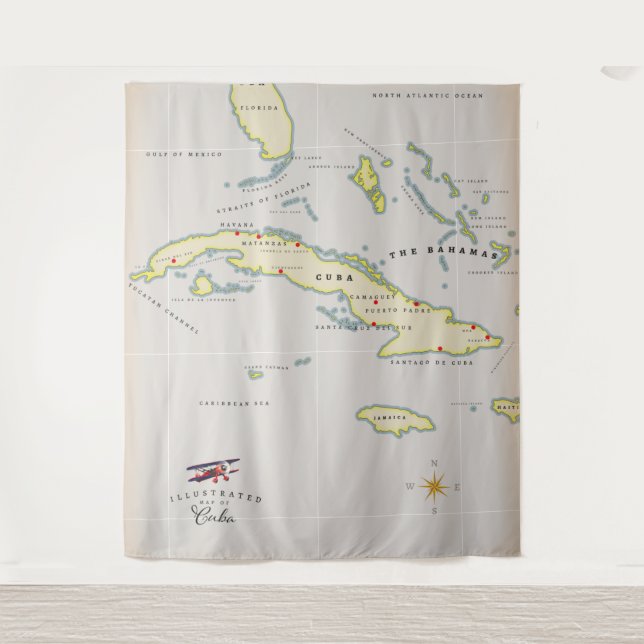 Tapiz Mapa ilustrado de Cuba (Anverso)