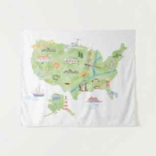 Tapiz Mapa Ilustrado de Estados Unidos de América