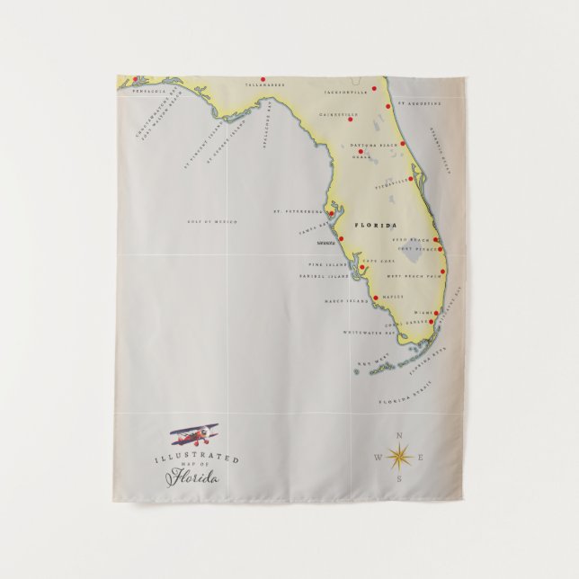 Tapiz Mapa ilustrado de Florida (Anverso)
