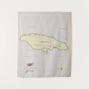 Tapiz Mapa ilustrado de Jamaica.