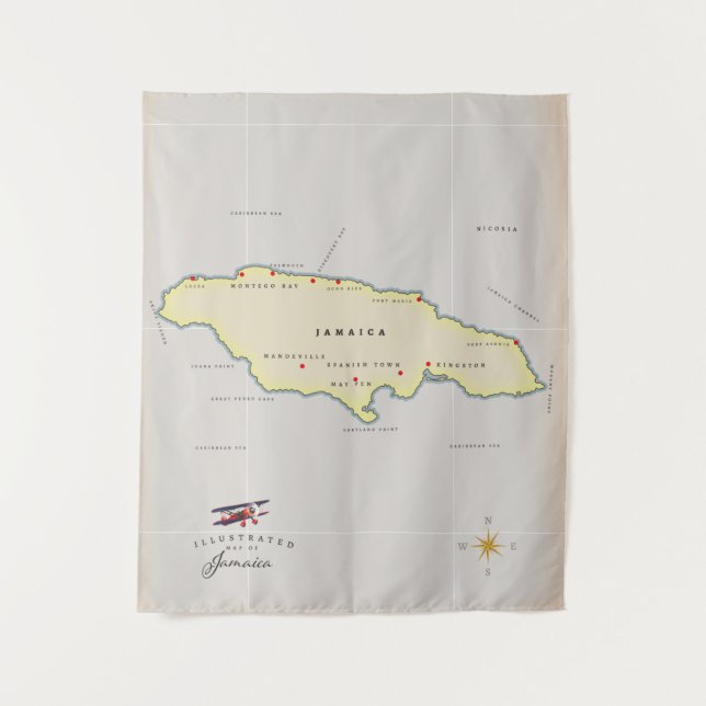 Tapiz Mapa ilustrado de Jamaica. (Anverso)