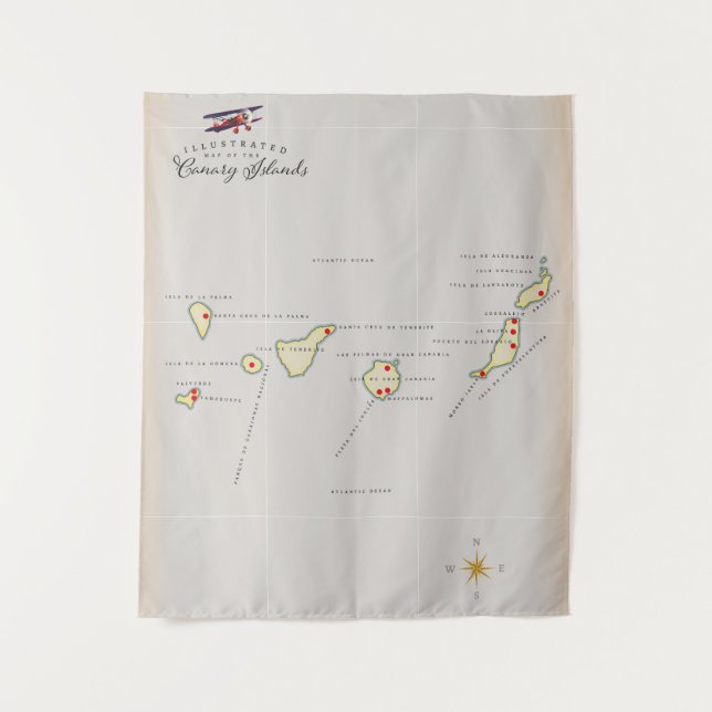 Tapiz Mapa ilustrado de las Islas Canarias. (Anverso)