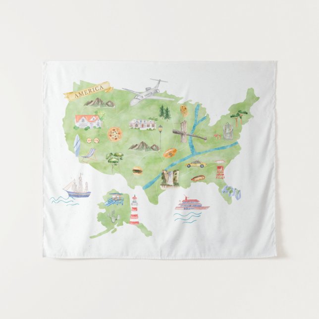 Tapiz Mapa ilustrado de los Estados Unidos de América (Anverso (horizontal))