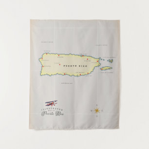 Tapiz Mapa ilustrado de Puerto Rico.