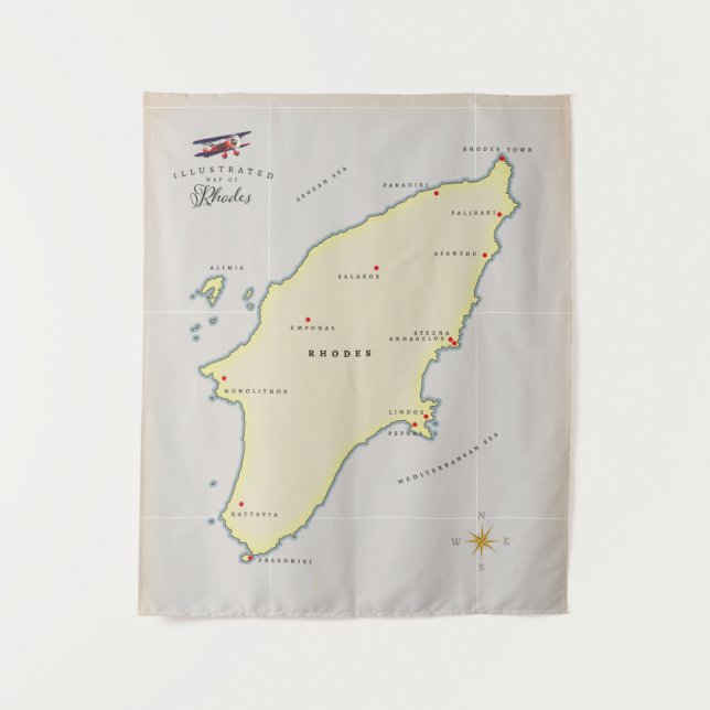 Tapiz Mapa ilustrado de Rodas. (Anverso)