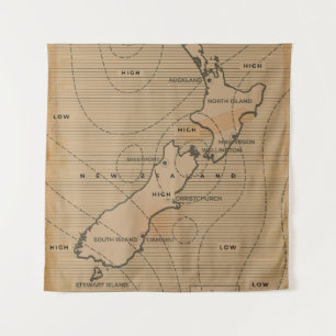 Tapiz Mapa meteorológico antiguo de Nueva Zelanda