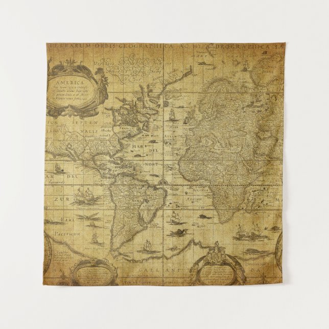 Tapiz mapa vintage del mundo 1635 (Anverso)