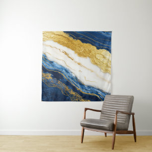 Tapiz Marble de hojas de oro y azul de la marina de lujo
