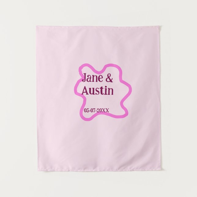 Tapiz marco de boda retro de pastel rosa nombre fecha (Anverso)