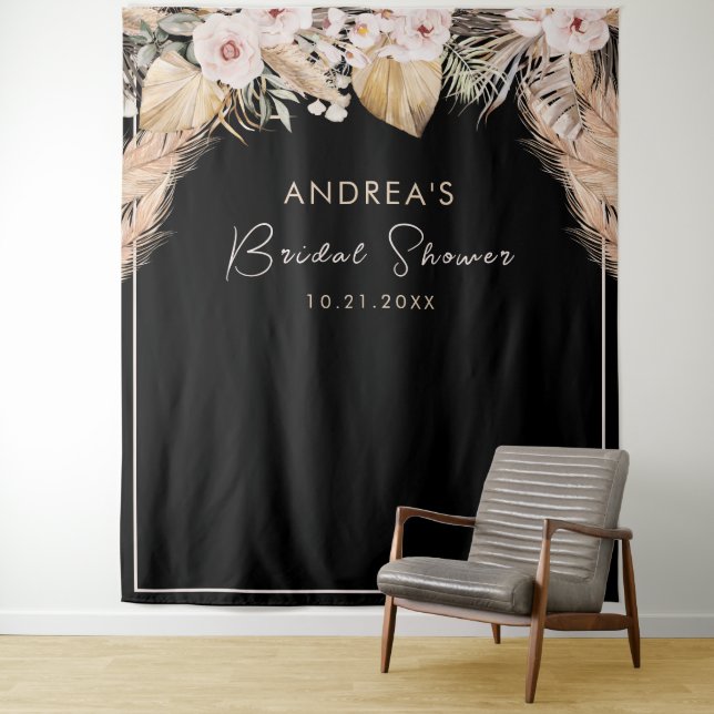 Tapiz Marco negro Pampas Grass Bridal Shower Fondo (In situ)