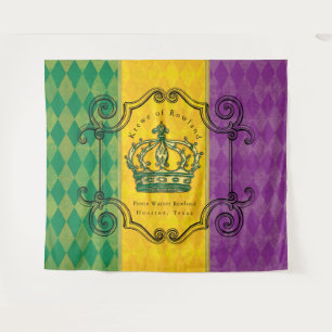 Tapiz Mardi Gras Purple Gold Green Crown Nombre de famil