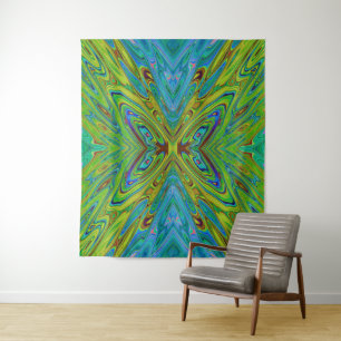 Tapiz Mariposa abstracta azul y chartreuse alucinante
