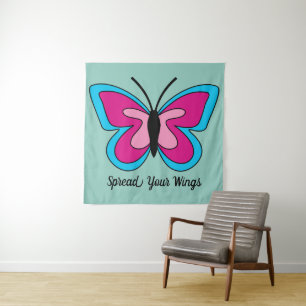 Tapiz Mariposa azul magenta rosa Añadir texto