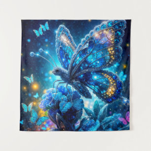 Tapiz Mariposa de cristal azul delgada en la flor