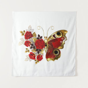 Tapiz Mariposa de flor roja con rosas rojas