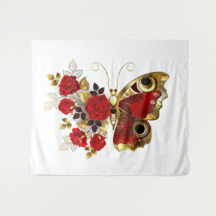 Tapiz Mariposa de flor roja con rosas rojas