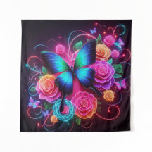 Mariposa de neón y rosas