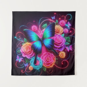 Tapiz Mariposa de neón y rosas