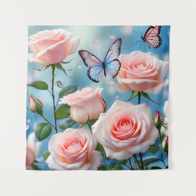 Tapiz Mariposa En Flor Rosa (Anverso)