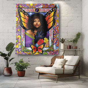 Tapiz Mariposa Monarca Hada Flor Púrpura
