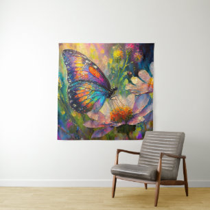 Tapiz Mariposa y flores silvestres coloridas al amanecer