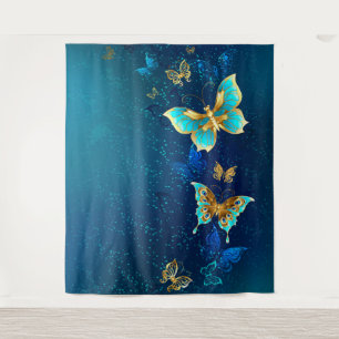 Tapiz Mariposas doradas sobre fondo azul