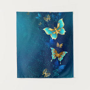 Tapiz Mariposas doradas sobre fondo azul