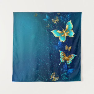 Tapiz Mariposas doradas sobre fondo azul