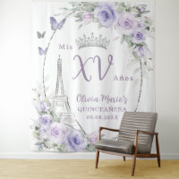 Mariposas Purple Floral Eiffel Paris Quinceañera