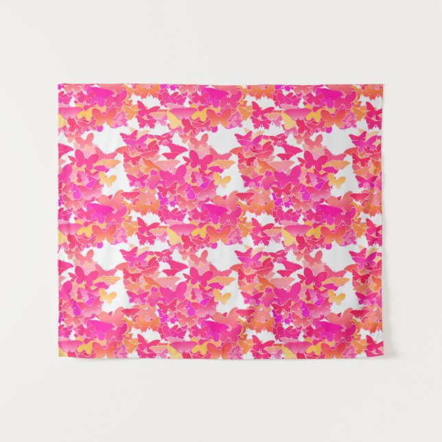 Tapiz Mariposas, rosas, fucsia y corales (Anverso (horizontal))