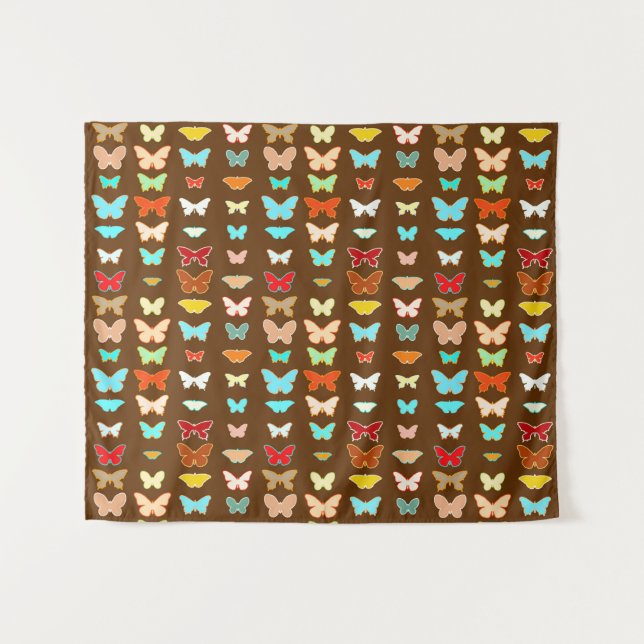 Tapiz Mariposas, tostadas marrones, turquesas y corales (Anverso (horizontal))