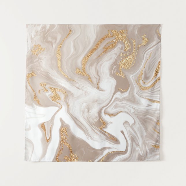 Tapiz Mármol beige líquido, arte de oro. (Anverso)